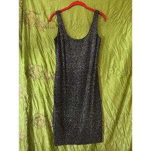 Vintage 90s Faviana Dress Black Silver Sparkle Scoop Neck Tank Glam Party 11/12